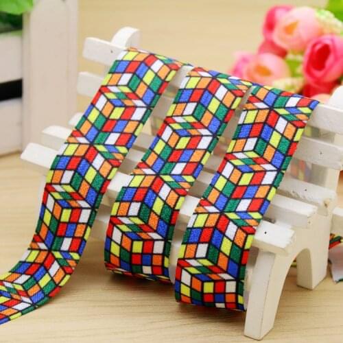 1'' Free shipping Fold Elastic FOE magic cube printed headband headwear hairband diy decoration wholesale OEM 25mm H5423