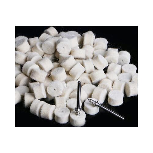 100Pcs 13mm Wool Felt Polishing Buffing Pad + 2 Shank For Grinding Wheel