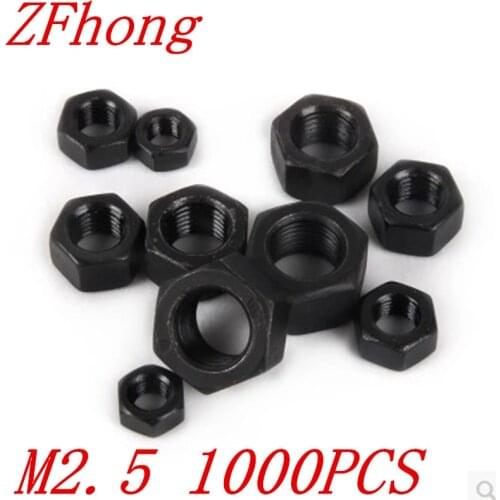 1000PCS DIN934 M2.5 Steel with black Hex hexagon Nuts