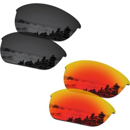 SmartVLT 2 Pairs Polarized Sunglasses Replacement Lenses for Oakley Half Jacket 2.0 Stealth Black and Fire Red