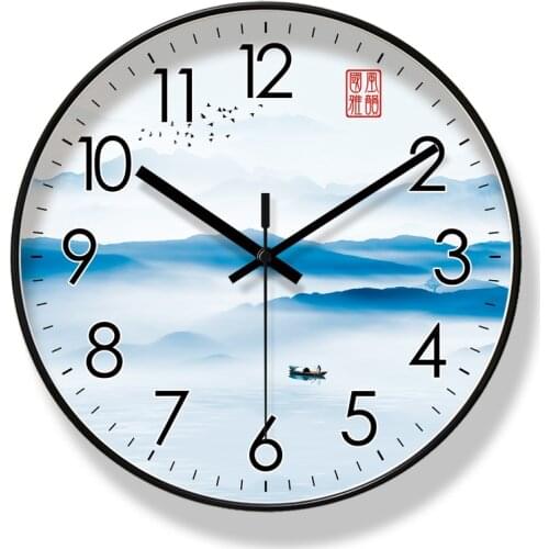 2021 Round Creative Mute Wall Clock Modern Design Landscape Ink Painting Clocks for Home Decoration Kitchen Living Room Decor