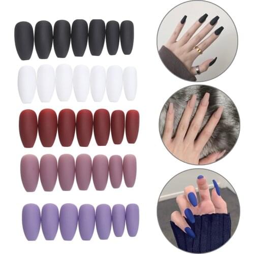 24Pcs Matte False Nails with Designs Full Cover Fake Nail Art Tips Set Detachable Artificial Nails Manicure Tool With Press Glue