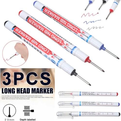 3pcs Woodworking Decoration Deep Hole Marker Pens 20mm Long Head Markers Multi-purpose Painting Writing Supplies