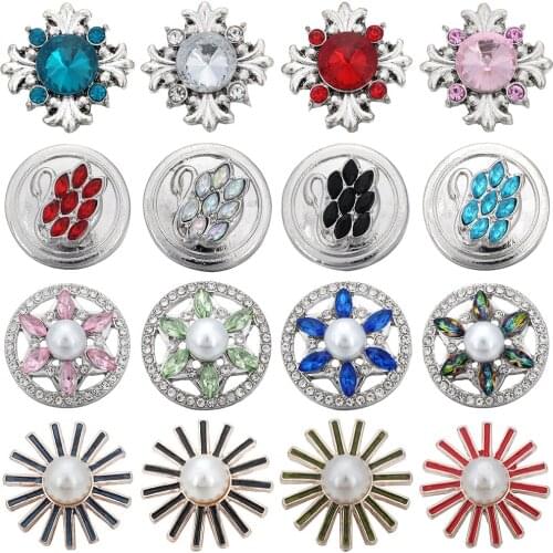 5pcs/lot New Snap Jewelry 18mm Snap Buttons Rhinestone Metal Vintage Flower Swan Ginger Button Charm Fit Snap Bracelet