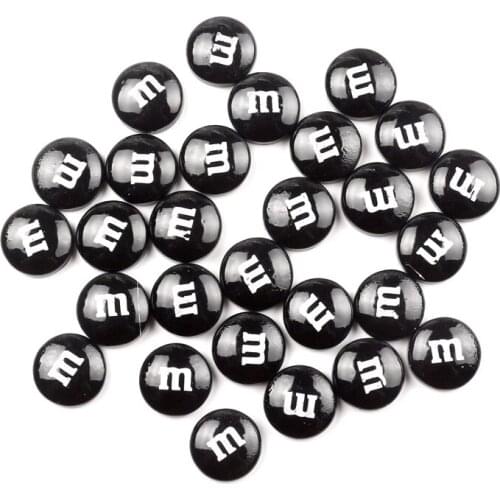 50Pcs 14mm Black Resin Decoration Crafts Letter M Bead Flatback Cabochon Scrapbook DIY Accessories Buttons