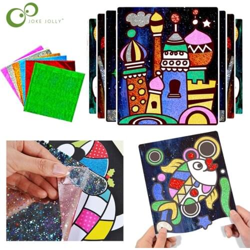 9Pcs Children Shining Magic Color Paper DIY Art Craft Toy Kids Creative Stickers Drawing Handmade Scratching Paper Toy GYH