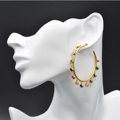 925 Sterling Silver Simple Fashion Colorful Zircon Large Round Earrings Ladies Fashion Jewelry For Jewelry Making
