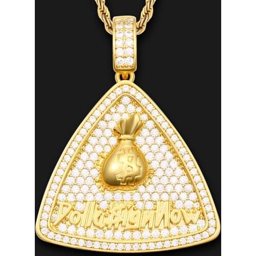 Personality Iced Out Iong Triangle Pendant Necklace Mens Women Hip Hop Jewelry Fashion Pendant Money Bag Gift