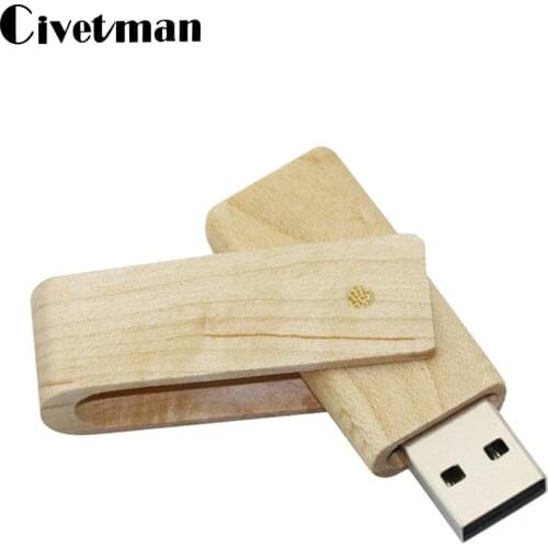Wooden Rotatable USB Flash Drive 128GB Memory Stick 4GB 8GB 16GB 32GB 64GB 256GB Pendrive Cle Usb Customizable Company Logo