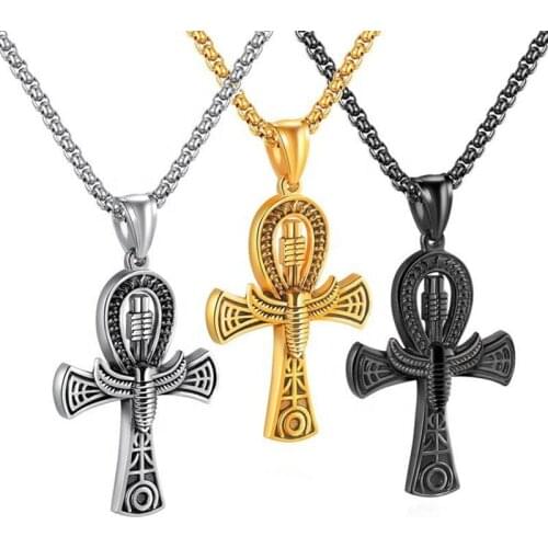 Ancient Egyptian Cross Pendant Chain Ankh With Scarab Charm Men Cross Pendant Necklace the Key of Life Male Jewelry