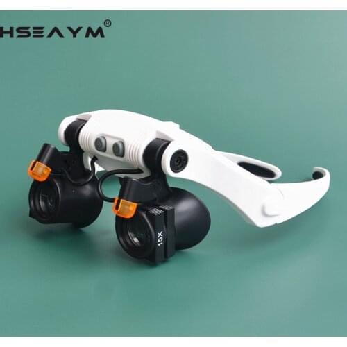 Cold Warm LED Lamp lighting Wearing Head Magnifier Glasses Repair Magnifier Magnifying Glass Loupe Reading Repair Appreciation