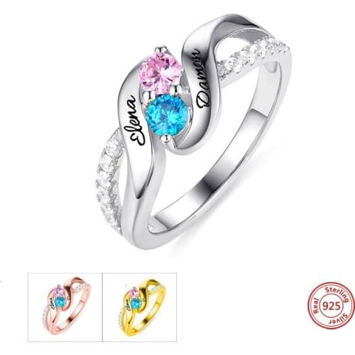JrSr new Personalized 925 Sterling Silver Custom Love Double Birthstone Engagement Ring Engravable Name Ring Valentines gift hot