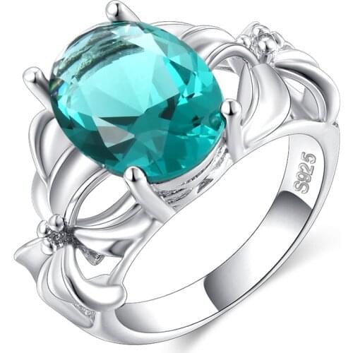 New Fashion Flower Jewelry 3ct AAAAA zircon green stone wedding band rings for women 925 sterling silver Female Ring drop ship