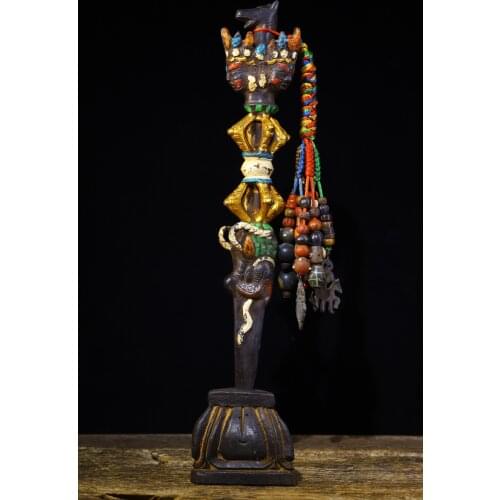 16"Tibet Temple Collection Old Bronze Tracing Horse head Skull head Mahakala head statue Dorje Vajra Phurpa Town House