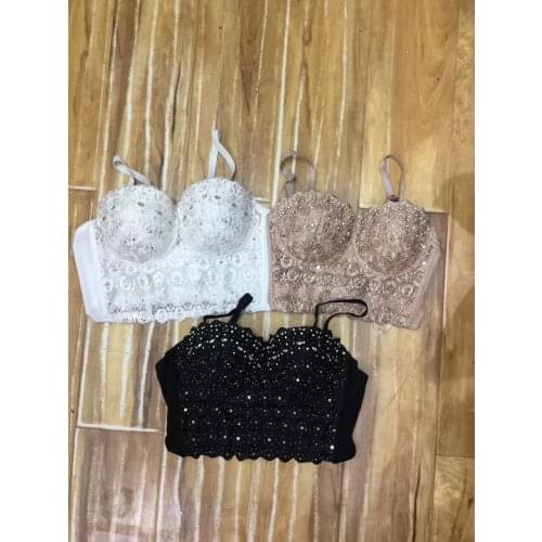 WHITE BLACK KHAKI Summer Sexy Graceful Chic Beaded Embellished Party Celebrity Women Wholesale Bodycon Top