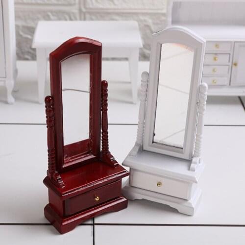 Dollhouse Furniture 1:12 Miniature Bedroom Accessories European Style Locker with Dressing Mirror Toys for Girls
