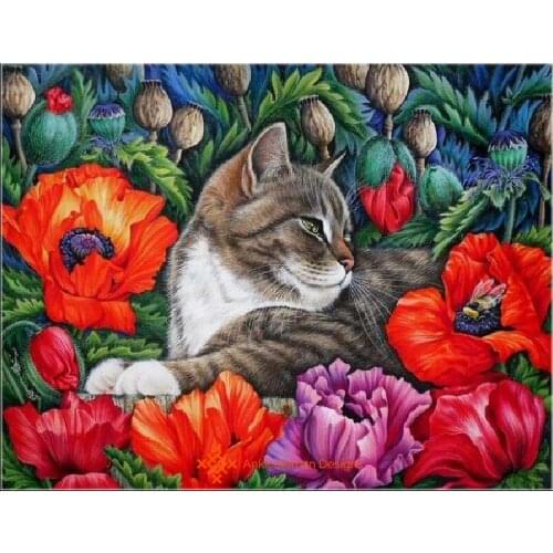 Embroidery Counted Cross Stitch Kits Needlework - Crafts 14 ct DMC color DIY Arts Handmade Decor - The Cat in the Poppy