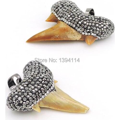 Natural Shark Tooth Paved CZ Pendants Black Gun Plated, CZ Paved On The Top Approx 30*30*10mm