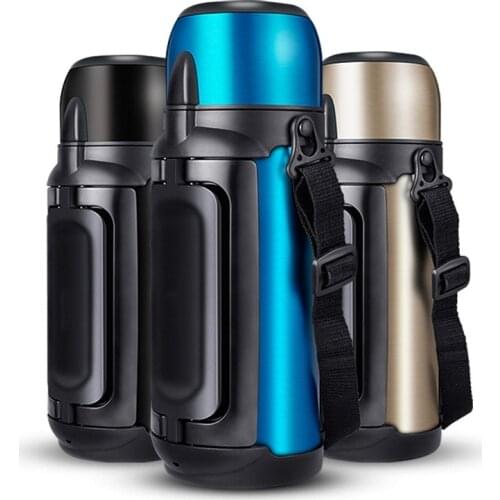 Large capacity stainless steel thermos outdoor travel sports personality hot water cup portable insulation vacuum cup 1.5L / 2L