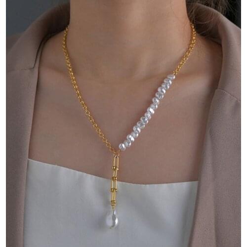 316L Stainless Steel New Pearl Necklace Simple Temperament Tassel Y-shaped Pendant Small Fresh Titanium Steel Necklace