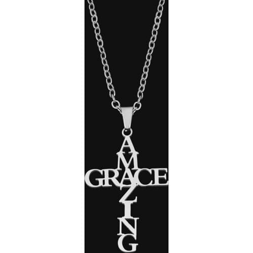 Stainless Steel Necklace Gold Silver Color AMAZING&GRACE Pendant Cross Necklace For Women Men Fashion Jewelry Gift