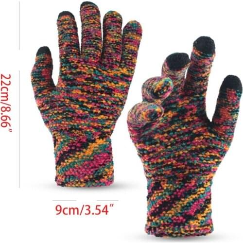 Women Men Winter Autumn Knitted Touch Screen Gloves Warm Thermal Colorful Dye Chenille Elastic Cuff Texting Mittens