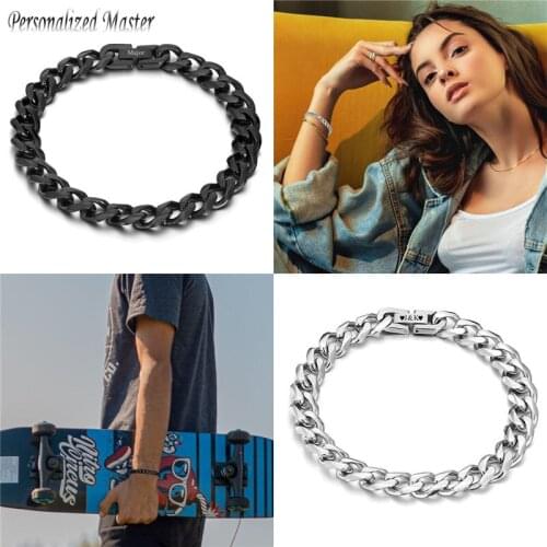 Personalized Master Customized Bracelet Stainless Steel Cuban Link Chain Engraved Letter Words Name Bangle Bracelets DIY Jewelry