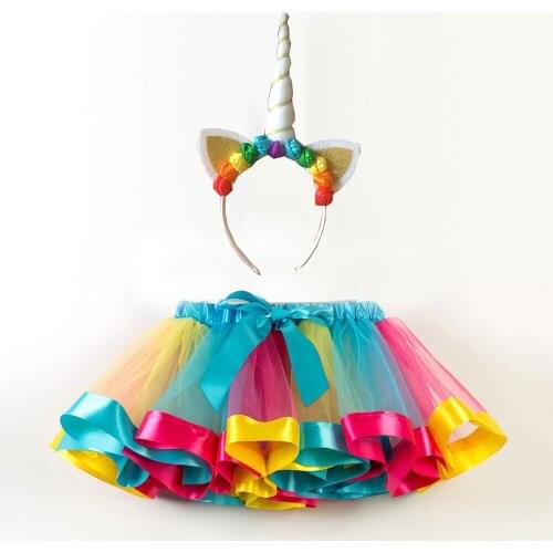 Unicorn Tutu Dress For Girls Cosplay Costumes Rainbow Skirt With Unicorn Headpin Kids Dresses Halloween Wedding Photo Props Cute