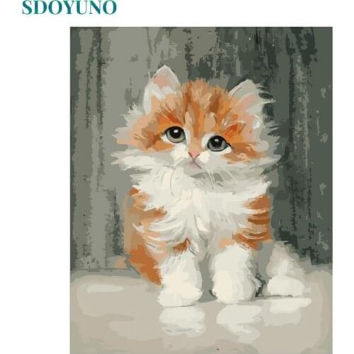 SDOYUNO Frame Cat DIY Painting By Numbers Kits Acrylic Paint On Canvas Animals Modern Wall Art Picture For Home Decors 40x50cm