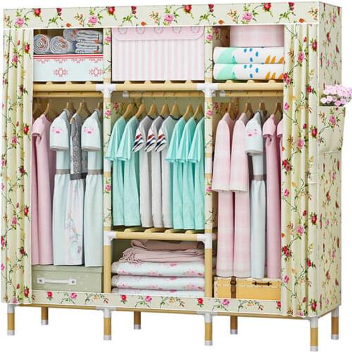 Rental room household solid wood wardrobe assembly durable bedroom furniture large capacity cloth cabinet kids