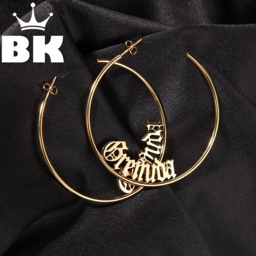 Stainless Stud Earring for Men Ladies DIY Letter Earring Copper Coil Diameter Hollowed Iced-out Stainless Letter Large Earrings