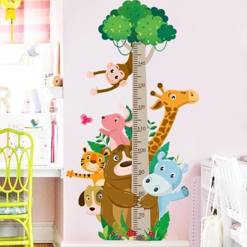 [SHIJUEHEZI] Cartoon Animals Wall Stickers DIY Height Measure Wall Decals for Kids Room Baby Bedroom Home Decoration Accessories