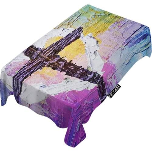 White Heart Copy Space Bible Worship Christian Colorful Cross Religion Fashion Polyester Fabrics Tablecloth