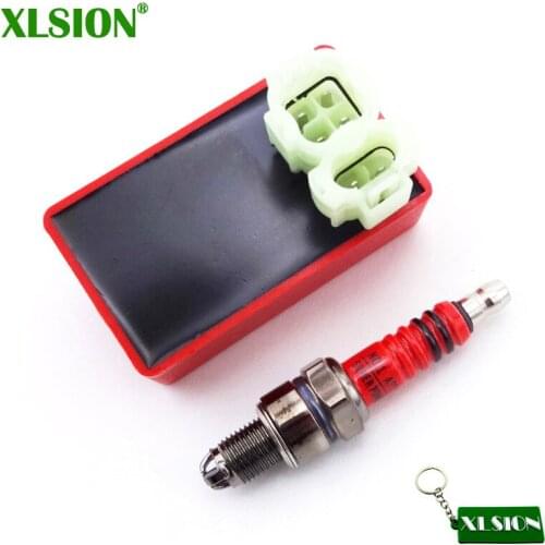 XLSION Red 6 Pin AC CDI + A7TC Spark Plug 3 Electrode For GY6 50cc 125cc 150cc Moped Scooter Motorized Bike Bicycle Parts