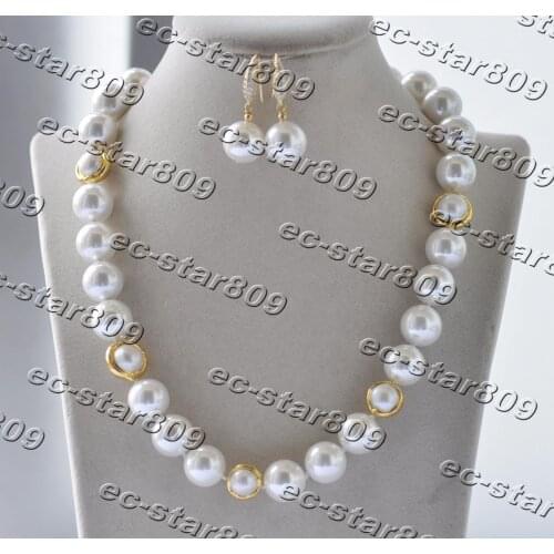Z11304 Set 20" 14mm White Round South Sea Shell Pearl Necklace Bracelet Earring Women Fasion Jewelry