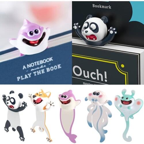 Creative 3D Panda Shiba Inu Funny PVC Book Markers Lovely Bookmarks Cartoon Animal Bookmark Cute eal Octopus School Supplies
