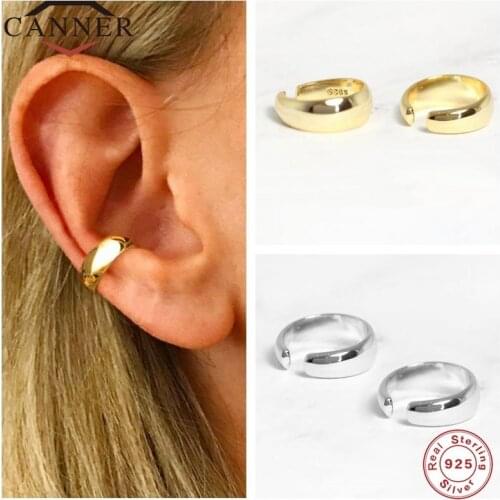 CANNER 925 Sterling Silver Ear Cuff Earring for Women Geometric Circle Ear Clip Personality No Pierced Hole Clip Earrings