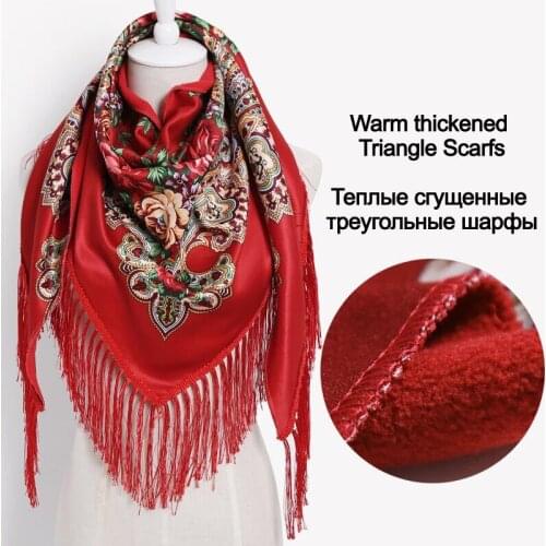 Winter Print Triangle Scarf For Women Brand Luxury Pashmina Cotton Tassel Kerchief Floral Warm thickened Scarf Shawl bandanna