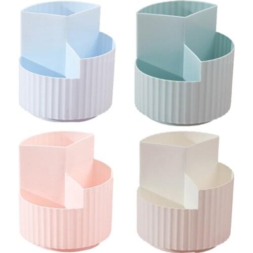 D7WE Desktop Pen Holder 360-Degree Rotating Makeup Brush Desk Organizer 3 Compartments Pen Cup Utensil Household Desktop Pen