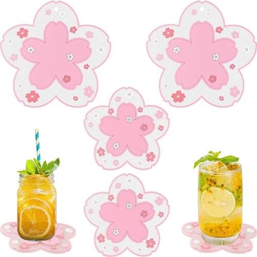 1pc Cherry Blossom Coaster Heat Insulation Table Mat Anti-skid Cup Pads Tea Cup Milk Mug Coffee Cup Coaster Kitchen Accessories