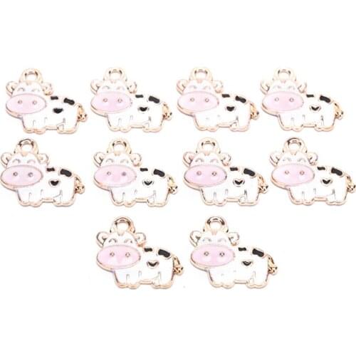 10Pcs Enamel Cow Dairy Cattle Charms Pendants DIY Bracelet Jewelry Making Craft