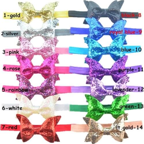 10 pcs / lots , shimmering powder bowknot , messy glitter bow with elastic headband , hair accessories