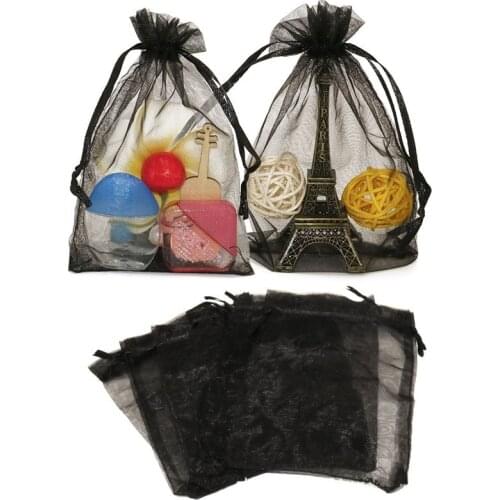 100pcs Black Organza 7x9 9x12 10x15 13x18CM Organza Bags Jewelry Packaging Bags Wedding Party Decor Drawable Bags Gift Pouches