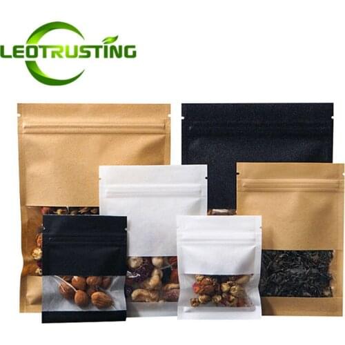 Leotrusting 100pcs/lot Thick Kraft Paper Clear Window Bag Brown/White Paper Snack Gift USB Packaging Bags Plastic Window Bag