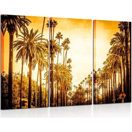 3 Piece Canvas Prints Wall Art Palm Tree In Retro Style Los Angeles Street Landscape Picture Modern Home Decor