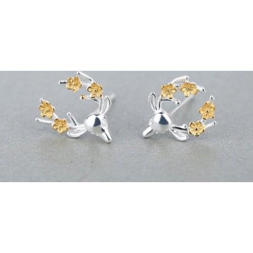 925 Sterling Silver Stud Earrings Simple Sika Deer Earrings For Women Girl Gift Jewelry