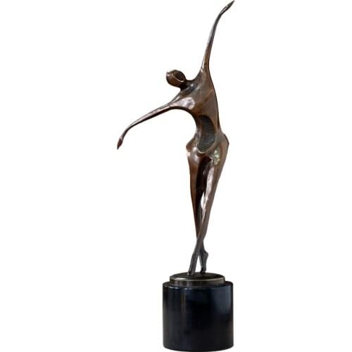 Abstract Woman Dance Statue Bronze Modern Solo Dance Sculpture Marble Base Antique Figurine Artwork for Decor