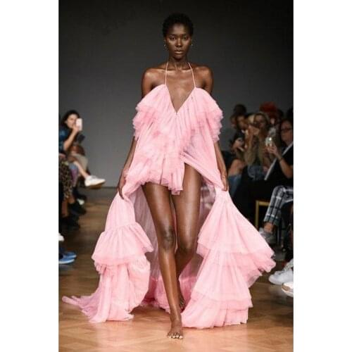 Boutique Hi Low Formal Dresses Puffy Sexy Prom Gowns Flowing vestidos Formal Party Dress Off Shoulder Pink