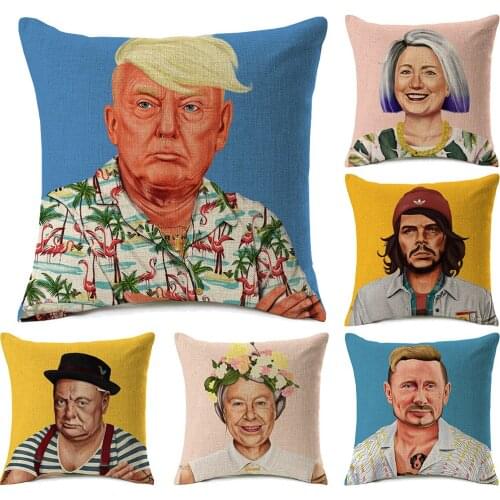 Donald Trump Winston Churchill Cushion Covers Hipster Art Hillary Vladimir Putin Portrait Painting Pillow Cover Sofa Decoration