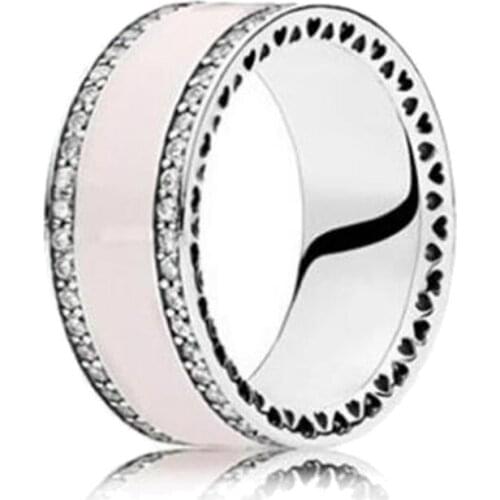 Original 925 Silver Ring Pink Hearts Of Band With Crystal Ring For Women Wedding Engagement Gift Ring Fashion Jewelry